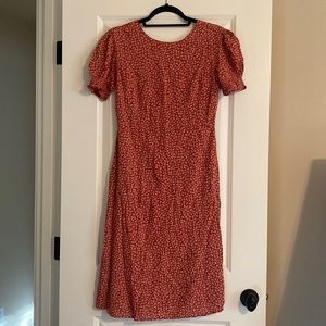 Long red floral dress. Super cute!